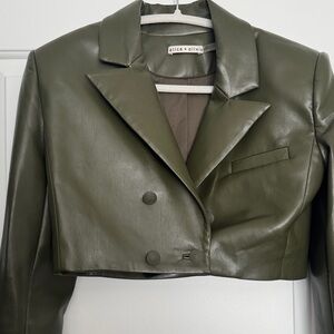 Alice + Olivia Dark Green Cropped Leather Blazer